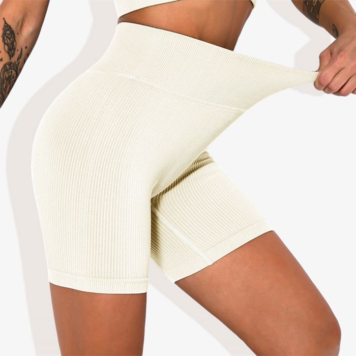 Women's High-Waisted Seamless Biker Shorts Ribbed Compression Yoga Workout Shorts for Fitness and Running
