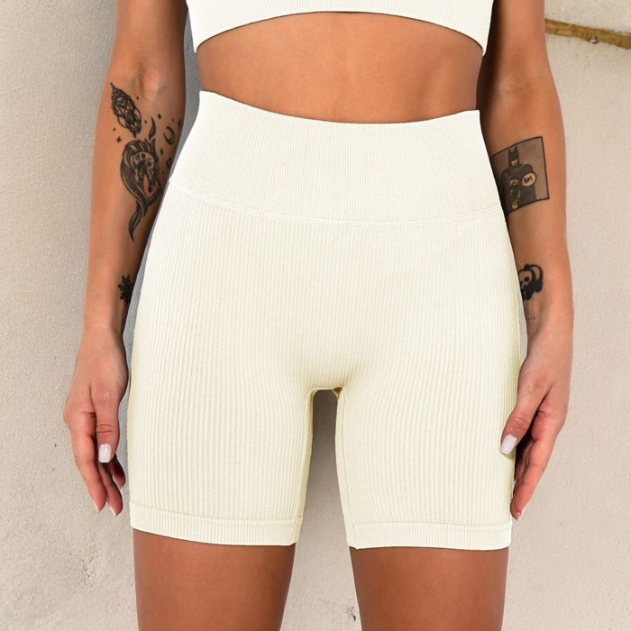 Women's High-Waisted Seamless Biker Shorts Ribbed Compression Yoga Workout Shorts for Fitness and Running