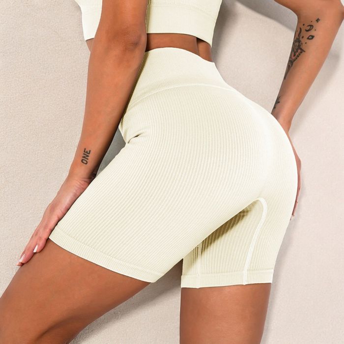 Women's High-Waisted Seamless Biker Shorts Ribbed Compression Yoga Workout Shorts for Fitness and Running