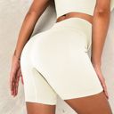 White Medium Women's High-Waisted Seamless Biker Shorts Ribbed Compression Yoga Workout Shorts for Fitness and Running