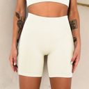 White Small Women's High-Waisted Seamless Biker Shorts Ribbed Compression Yoga Workout Shorts for Fitness and Running