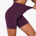 Purple Medium Women's High-Waisted Seamless Biker Shorts Ribbed Compression Yoga Workout Shorts for Fitness and Running