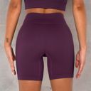 Purple Medium Women's High-Waisted Seamless Biker Shorts Ribbed Compression Yoga Workout Shorts for Fitness and Running