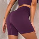 Purple Medium Women's High-Waisted Seamless Biker Shorts Ribbed Compression Yoga Workout Shorts for Fitness and Running