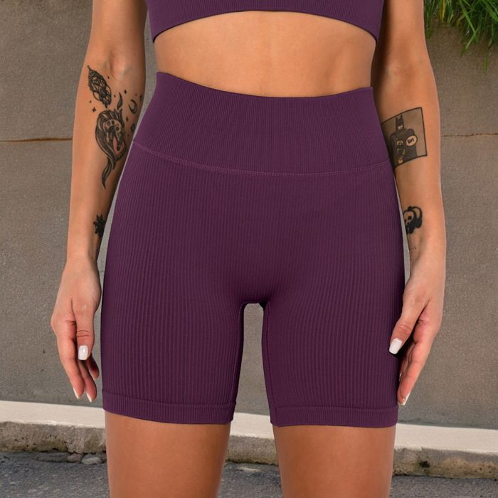Women's High-Waisted Seamless Biker Shorts Ribbed Compression Yoga Workout Shorts for Fitness and Running