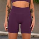 Purple Small Women's High-Waisted Seamless Biker Shorts Ribbed Compression Yoga Workout Shorts for Fitness and Running