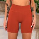 Red Large Women's High-Waisted Seamless Biker Shorts Ribbed Compression Yoga Workout Shorts for Fitness and Running