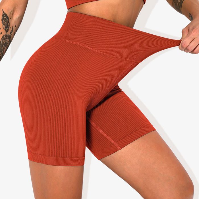 Women's High-Waisted Seamless Biker Shorts Ribbed Compression Yoga Workout Shorts for Fitness and Running