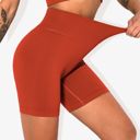 Red Medium Women's High-Waisted Seamless Biker Shorts Ribbed Compression Yoga Workout Shorts for Fitness and Running