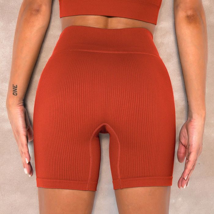 Women's High-Waisted Seamless Biker Shorts Ribbed Compression Yoga Workout Shorts for Fitness and Running