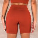 Red Small Women's High-Waisted Seamless Biker Shorts Ribbed Compression Yoga Workout Shorts for Fitness and Running