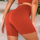 Red Small Women's High-Waisted Seamless Biker Shorts Ribbed Compression Yoga Workout Shorts for Fitness and Running