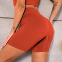 Red Small Women's High-Waisted Seamless Biker Shorts Ribbed Compression Yoga Workout Shorts for Fitness and Running