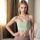 Green Medium Women's Low Impact Racerback Sports Bra with Seamless Construction and Breathable Fabric