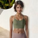 Beige Medium Women's Low Impact Racerback Sports Bra with Seamless Construction and Breathable Fabric