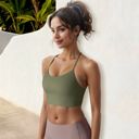 Beige Medium Women's Low Impact Racerback Sports Bra with Seamless Construction and Breathable Fabric