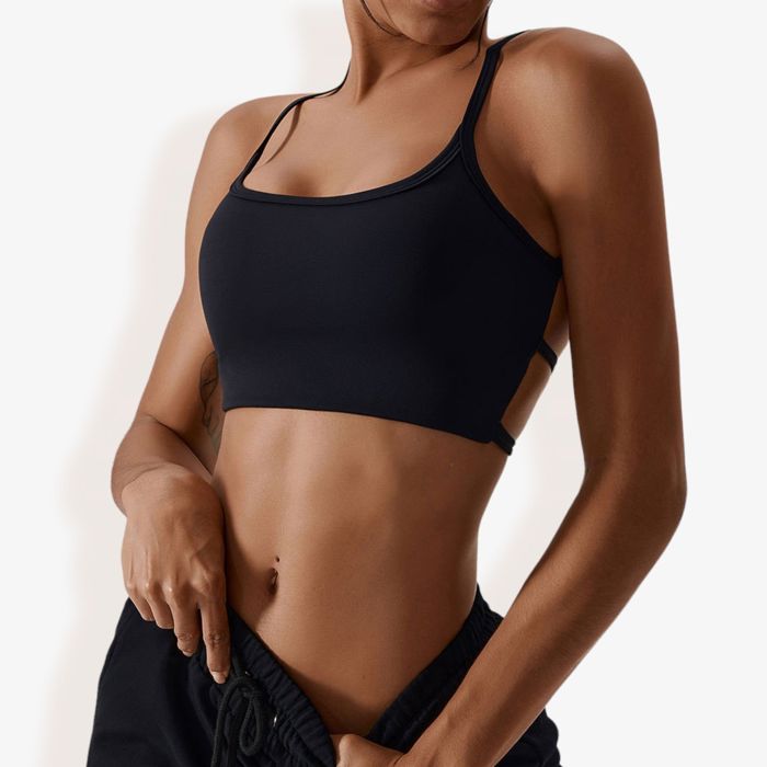 Women's Strappy Back Sports Bra with Adjustable Spaghetti Straps