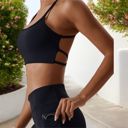 Black Large Women's Strappy Back Sports Bra with Adjustable Spaghetti Straps