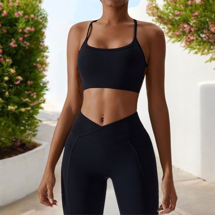 Women's Strappy Back Sports Bra with Adjustable Spaghetti Straps
