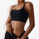 Black XL Women's Strappy Back Sports Bra with Adjustable Spaghetti Straps