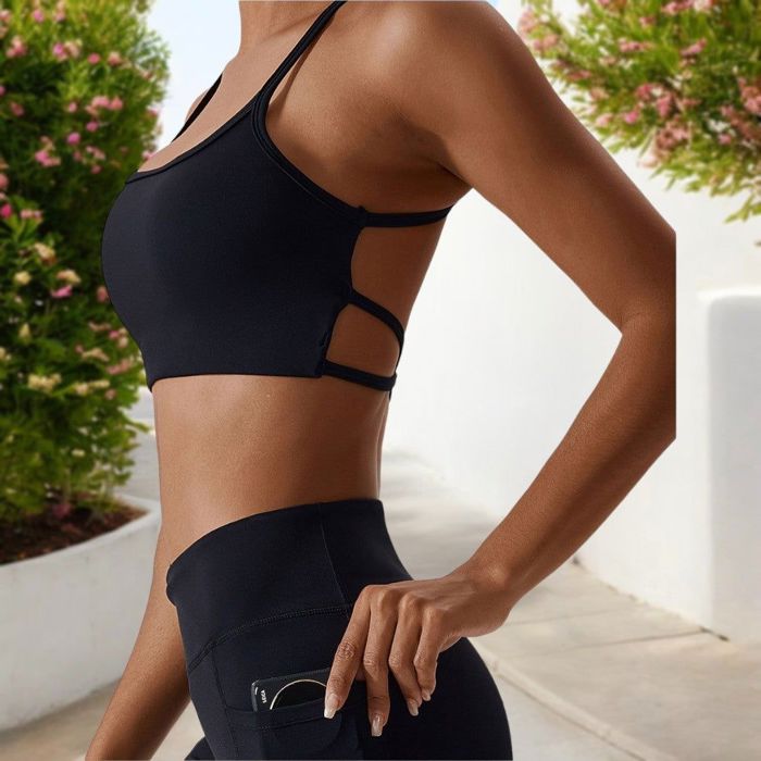 Women's Strappy Back Sports Bra with Adjustable Spaghetti Straps
