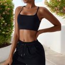 Black XL Women's Strappy Back Sports Bra with Adjustable Spaghetti Straps