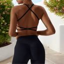 Black XL Women's Strappy Back Sports Bra with Adjustable Spaghetti Straps