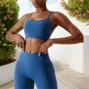 Blue Medium Women's Strappy Back Sports Bra with Adjustable Spaghetti Straps