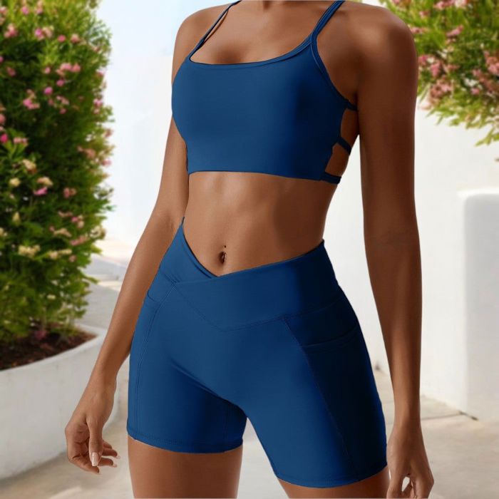 Women's Strappy Back Sports Bra with Adjustable Spaghetti Straps