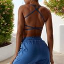 Blue Small Women's Strappy Back Sports Bra with Adjustable Spaghetti Straps