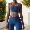 Blue Small Women's Strappy Back Sports Bra with Adjustable Spaghetti Straps