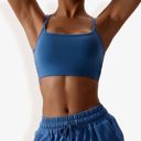 Blue XL Women's Strappy Back Sports Bra with Adjustable Spaghetti Straps