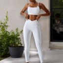 White Large Women's Strappy Back Sports Bra with Adjustable Spaghetti Straps