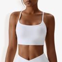 White Medium Women's Strappy Back Sports Bra with Adjustable Spaghetti Straps