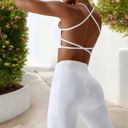 White Medium Women's Strappy Back Sports Bra with Adjustable Spaghetti Straps