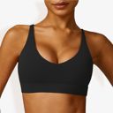 Black Medium Women's V-Neck Sports Bra with Adjustable Straps and Supportive Band