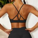 Black Small Women's V-Neck Sports Bra with Adjustable Straps and Supportive Band
