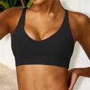 Black XL Women's V-Neck Sports Bra with Adjustable Straps and Supportive Band