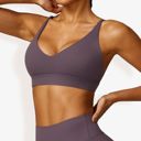 Purple Medium Women's V-Neck Sports Bra with Adjustable Straps and Supportive Band
