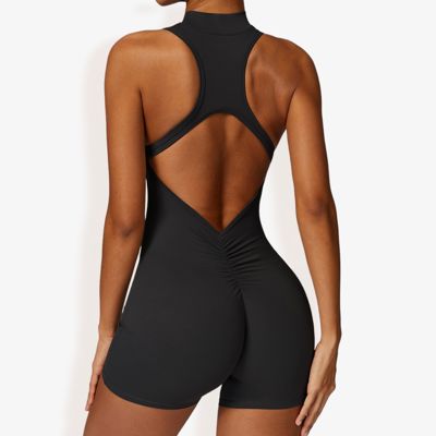 Women's Backless One-Piece Activewear Romper with Open Back Design