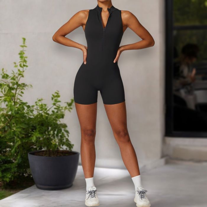 Women's Backless One-Piece Activewear Romper with Open Back Design