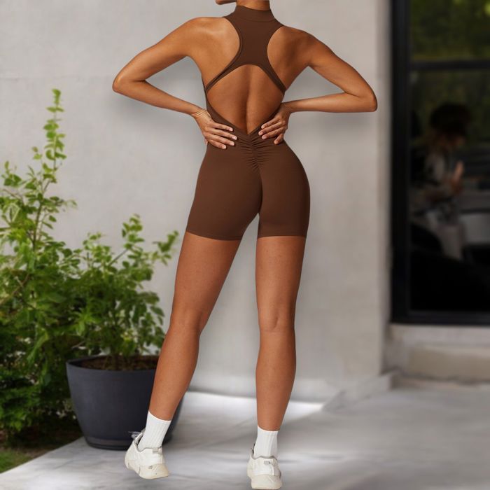 Women's Backless One-Piece Activewear Romper with Open Back Design