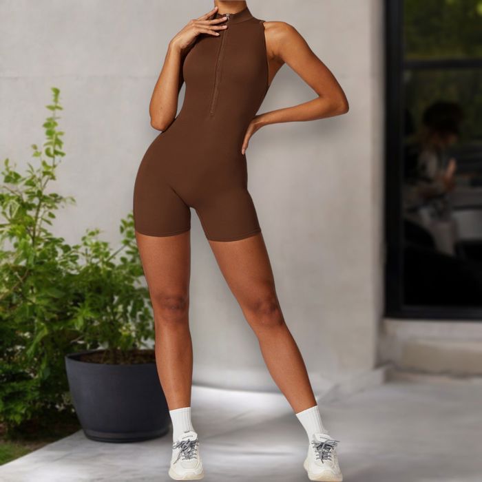 Women's Backless One-Piece Activewear Romper with Open Back Design