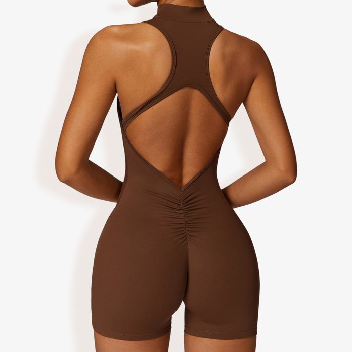 Women's Backless One-Piece Activewear Romper with Open Back Design