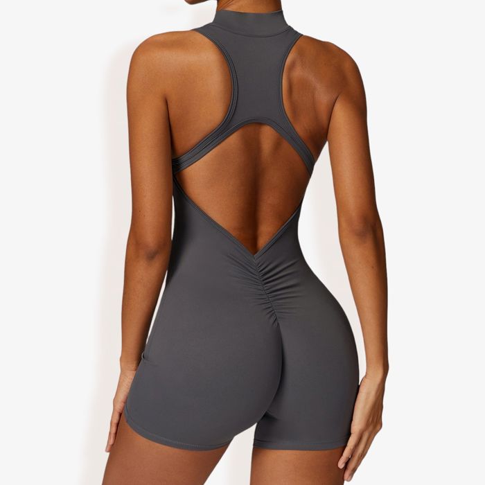 Women's Backless One-Piece Activewear Romper with Open Back Design