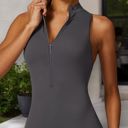 Gray Large Women's Backless One-Piece Activewear Romper with Open Back Design