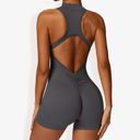 Gray Medium Women's Backless One-Piece Activewear Romper with Open Back Design