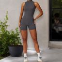 Gray Medium Women's Backless One-Piece Activewear Romper with Open Back Design