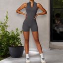 Gray Medium Women's Backless One-Piece Activewear Romper with Open Back Design