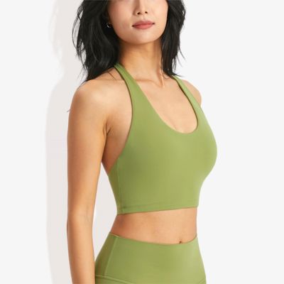 Women's High Neck Halter Open Back Sports Bra Padded Seamless Yoga Top for Running, Gym, and Fitness Training